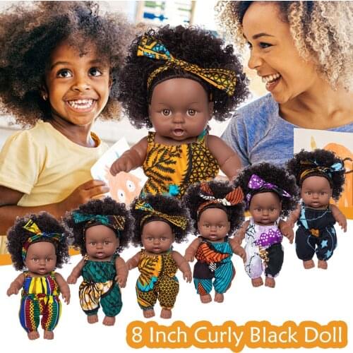 25cm Black African Dolls Cute Curly Hair Doll Baby Play Soft Reborn Realistic Lifelike Dolls Kids Fun Christmas Party Toys Gifts