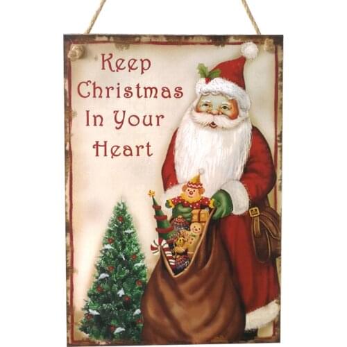 Christmas Wooden Hanging Plaque Keep Christmas In Your Heart Door Sign Hanger Wall Decoration