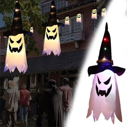 Halloween Witcher Hat Hanging String Lights LED Waterproof Ghost Light Battery Operated Halloween Decor Lamp for Home Garden