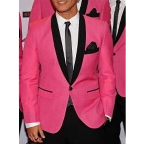 Custom MADE TO MEASURE men suit hot pink groom wedding tuxedos with black shawl lapel,tailor made pink suit(jacket+pants