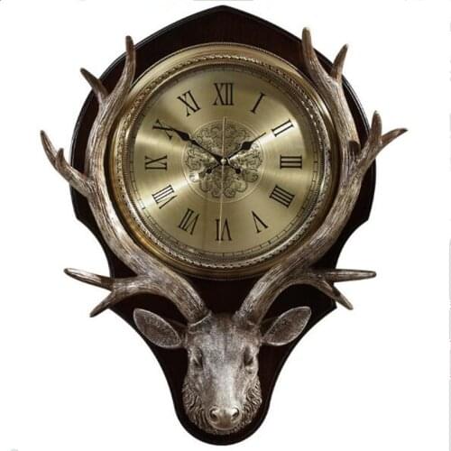 Bell living room Nordic retro-decorated silent clock Big Deer Head Creative Fashion Wall Clock