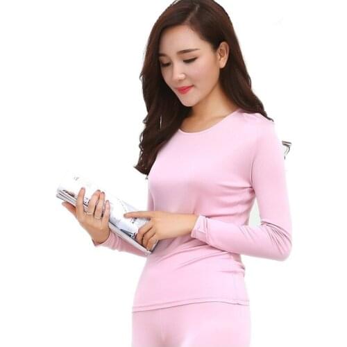 100% Pure Silk Womens Long Johns Sets Women Winter Autumn Ladies Warm Home Clothing Thermal Underwear Set Female Body Suits
