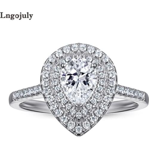 Hot Sale 925 Sterling Silver Ring Filling Zirconia Rhinestone Water Drop Ring Women Wedding Rings For Bride Anniversary Gift