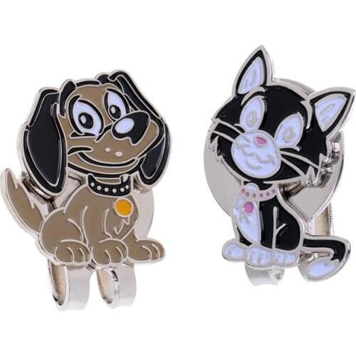 Cute Cat & Dog Golf Ball Markers with Magnetic Golf Hat Clip, Set of 2