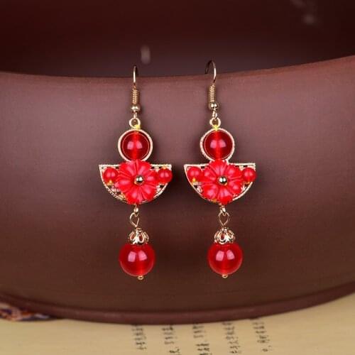 Fashion Chinoiserie Retro Earrings Year Of Fate Classical Court Ethnic Eardrop Temperamental Super Fairy Fan-shaped Earrings