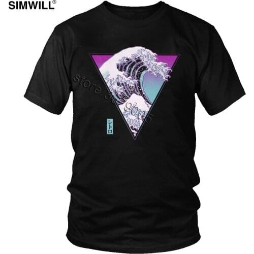 Men The Great Synthwave Of Kanagawa Tee Fashion Fuji Katsushika Hokusai T-Shirt Short Sleeves Cotton Leisure T Shirt Awesome Top