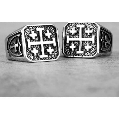 Jerusalem Cross Religion Stainless Steel Mens Rings Simple Retro for Male Boyfriend Biker Jewelry Creativity Gift Wholesale