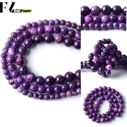 Natural Stone Purple Smooth Cracked Dream Fire Dragon Veins Agates Loose Spacer Beads For Jewelry Making DIY Bracelet 6 8 10mm
