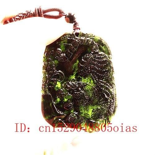 Natural Chinese Black Green Jade Tiger Pendant Necklace Obsidian Accessories Charm Jewelry Carved Amulet Gifts for Women Men