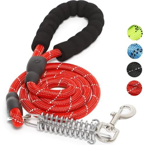 Nylon Reflective Dog Leashes K9 Harness Traction Rope Large Dog Pet Lead Belt Spring Shock Absorption Foam Handle Dog Leashes