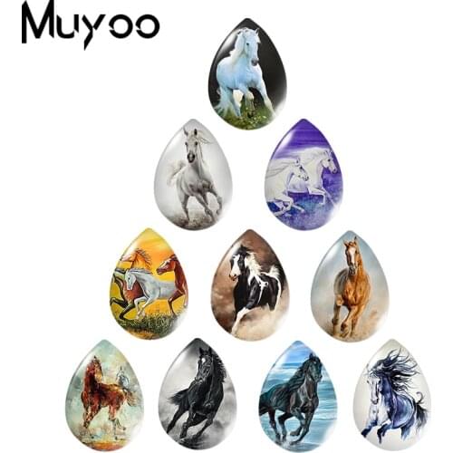 2020 New Running Horse Tear Drop Glass Cabochon Horses Art Handmade Photo Jewelry DIY Accessories