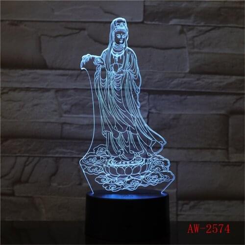 Novelty 3D Lamp Guanyin Illusion LED USB Lamp Touch RGB 7 Color Changing Table Night Light Bedside Decoration LED Lamp AW-2574