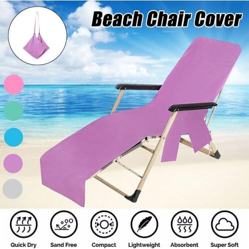 Solid Beach Chair Cover Holiday Garden Swimming Pool Lounger Chairs Cover with Storage Pocket