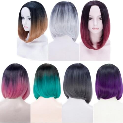 40cm SHUOHAN High Temperature Synthetic Fiber Straight BOBO Wig Heat Resistant Long Black Dark Light Brown XUCHANG BOB