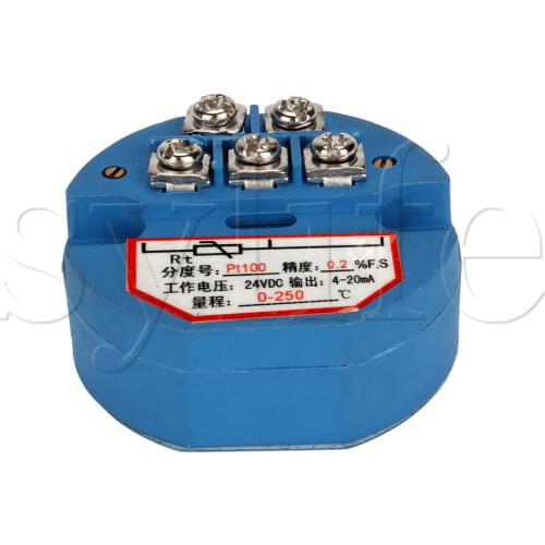 Plastic 24V DC 4-20mA 0-250 Celsius PT100 Temperature Sensor Transmitter
