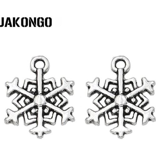 JAKONGO Antique Silver Plated Christmas Snowflake Charms Pendants for Bracelet Jewelry Making DIY Handmade Craft 18x14mm 20pcs