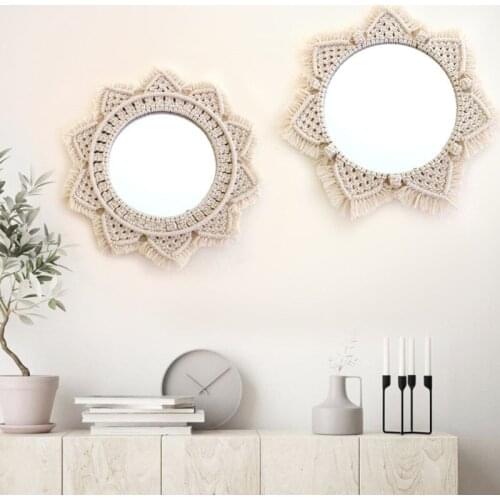 Hanging Wall Mirror With Macrame Fringe Espejos De Pared Round Boho Decorative Mirror Art Home Decor for Living Room Bedroom
