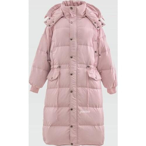 2021 New Style Women Detachable Hooded Puffer Parka 90% White Duck Filling Large Size Loose Over The Knee Feather Warm Down Coat