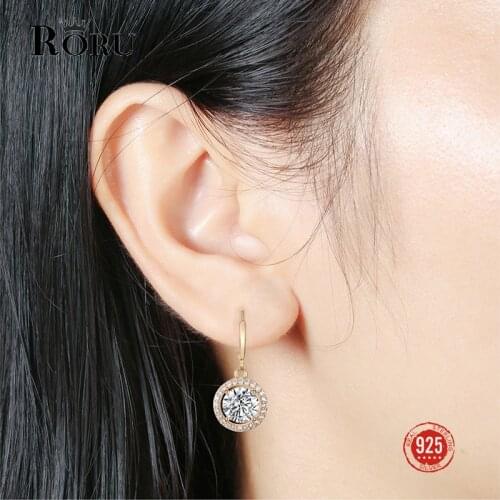 Real 925 Sterling Silver Earring Elegant Korean Style Drop Earrings for Women Jewelry with Big Stone Crystal Zirconia Earrings