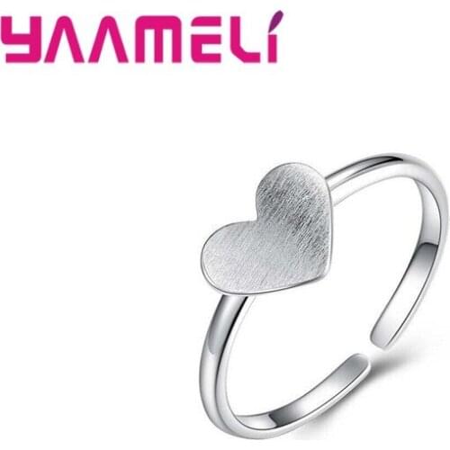 Romantic Valentiens Gift Jewelry 925 Sterling Silver Love Heart Charms Opening Adjustable Finger Ring for Women Girls