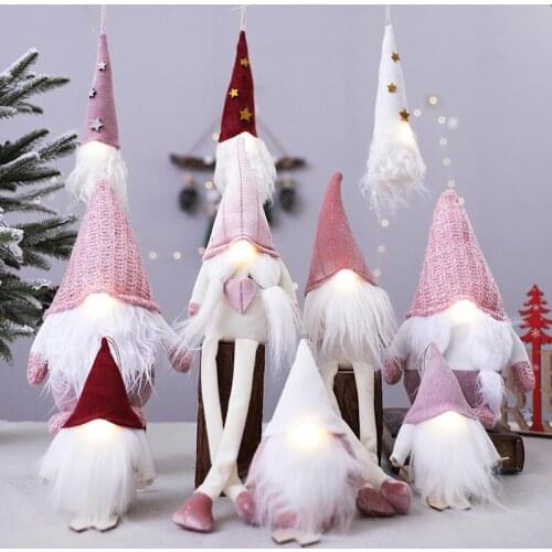 Christmas Ornaments Santa Claus Doll Decoracion Handmade Cute Rudolph Doll With Light Event Party Decor
