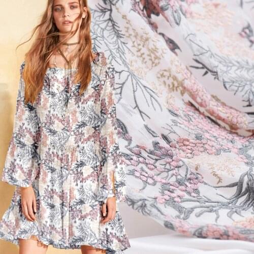 Rime Silver Flower Silk Embroidery High-end Silk Embroidery Fabric Silk Fabric Summer Skirt Fabric