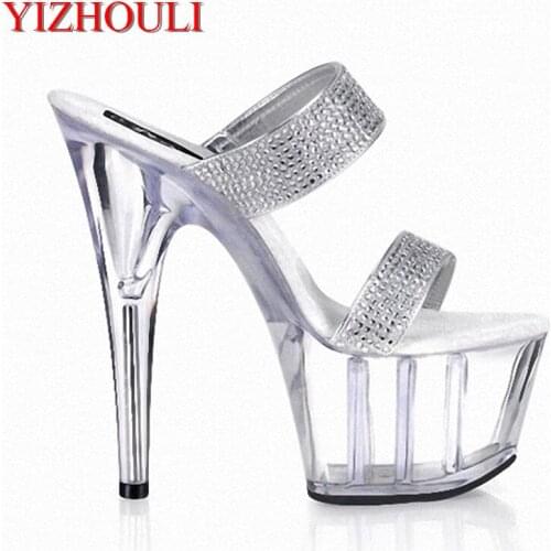 15cm high heel slippers crystal waterproof platform silver sequins upper heels customizable cool slippers