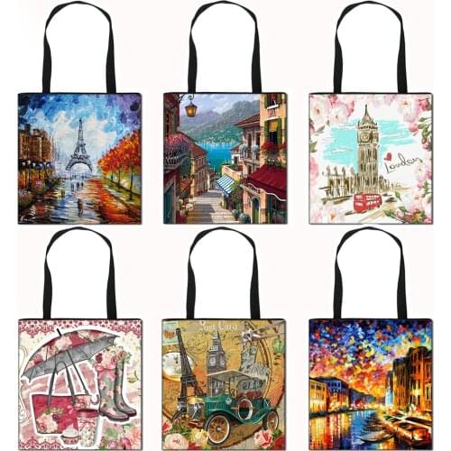 Landscape Painting Print Causal Tote Bags Women Handbag Girls Shoulder Bag for Travel Ladies Large Capacity Shopping Bag Gift