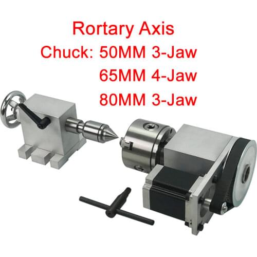 Cnc Rotary Axis 3 Jaw Chuck 44/54/65mm Center Height Activity Tailstock for Cnc Engraver Milling Machine