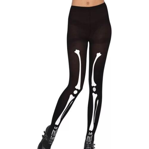 Adult Women Halloween Scary Skeleton Bone Print Costume Accessory Horror Pantyhose Tights Stockings Socks For Ladies