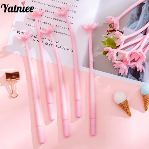 Yatniee 6pcs/pack Creative Cherry Blossom Gel Pen Lovely Flower Pens Student School Stationery Supplies Signature Pen 0.38mm