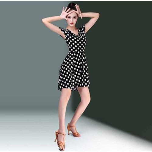 Latin dance skirt new female adult dress sexy professional high-end polka dot short-sleeved dance costume summer