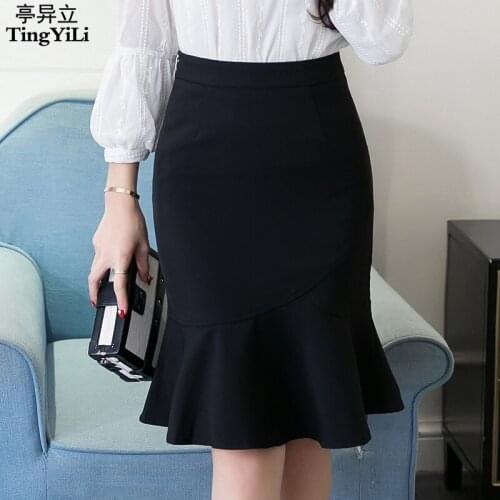 TingYiLi Mermaid Midi Skirt Elegant Office Ladies High Waist Pencil Skirt Black Red Women Skirt Plus Size 2XL 3XL 4XL 5XL
