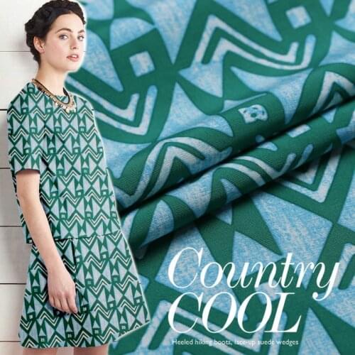 Green Geometery Print Heavy 36 Momme Silk Fabric with Cotton Coat Windbreaker Diy Sewing Telas