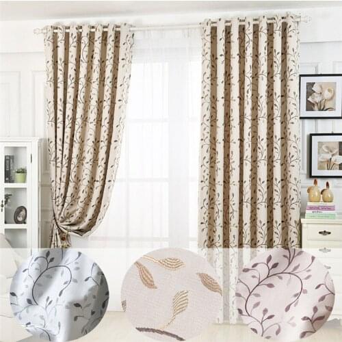 Jacquard Leaf Blackout Curtains High Quality Elegant Bedroom Window Panels Gold Gray Purple Kitchen Living Room Hotel Cortinas