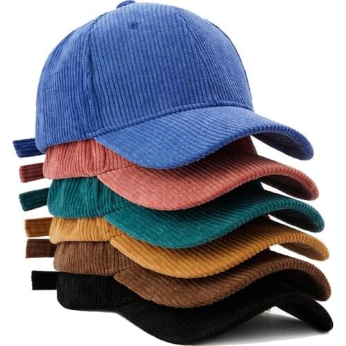 Womens Winter Hat Corduroy Mens Baseball Cap Snapback Hip-Hop Cap Retro breathable Cotton Plain Washed Denim Cap Male BQM078