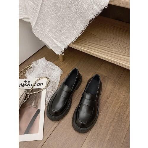 Single shoes women 2021 new spring and autumn British style fashion all-match casual small leather shoes thick sole one pedal