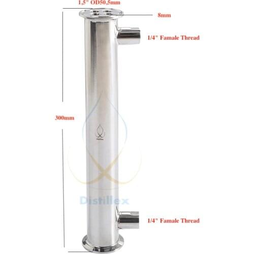 1.5" OD50.5mm Dephlegmator, Reflux, Distiller Condenser. 300mm, Sanitary Steel 304