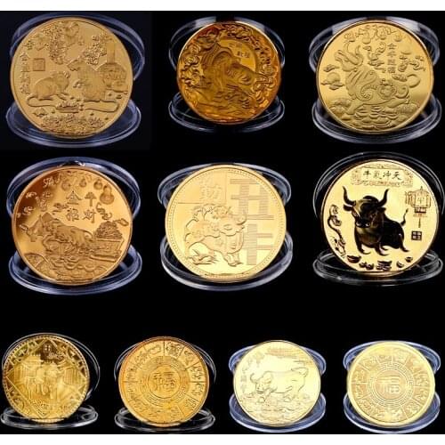 1pc 2021 New Year Gold Ox Commemorative Coins Collection Gift