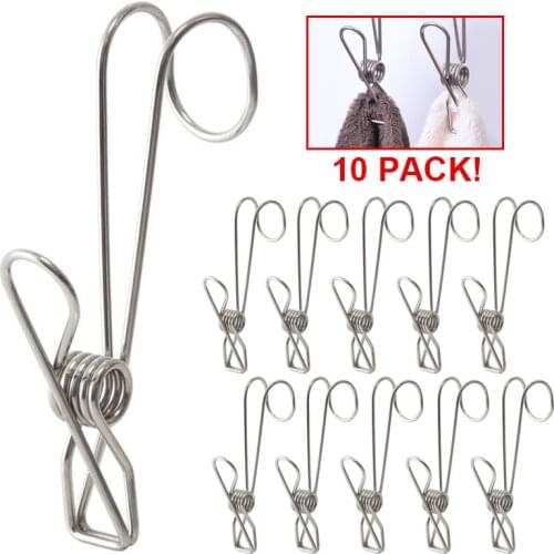 10pcs Multipurpose Stainless Steel Clothes Pegs Bathroom Towel Clip Laundry Clothes Socks Pegs Kitchen Organizer Hook Clothespin