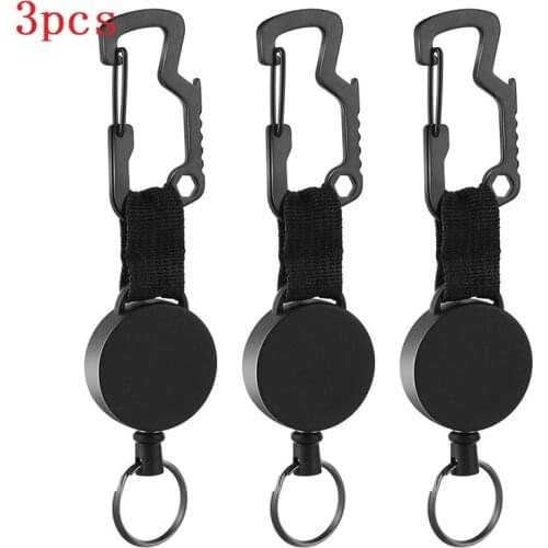 3 Pack Retractable Keychain - Heavy Duty Badge Holder Reel with Multitool Carabiner Clip,Key Ring with Steel Wire Cord Up to 25