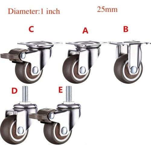 4 Pcs 1''/25mm TPE ultra quiet rubber wheel bearing 60kg brake cabinet furniture casters brake wheel with screw
