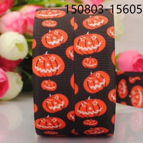 50 yards 7/8 " 22mm black background Pumpkin pattern printed grosgrain tape ribbon Halloween DIY handmade