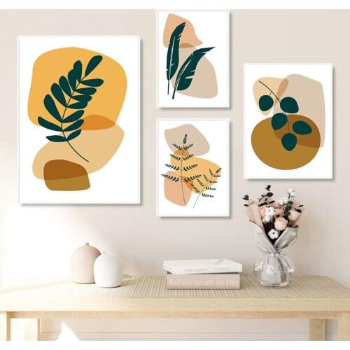 Foliage Line Abstract Shape Poster Botanical Wall Art Print Canvas Painting Minimalistic Style Picture Living Room Decoration