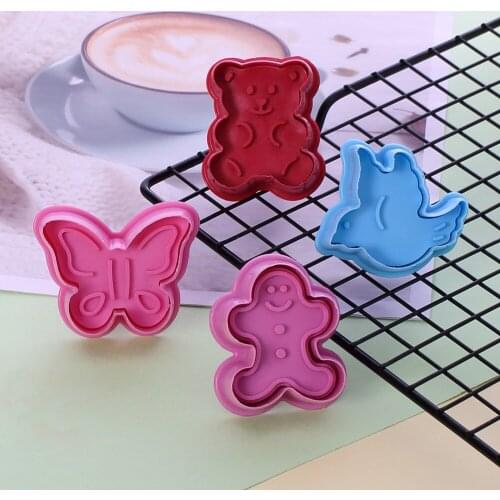Free shipping 4PCS Pigeon Bear Cookie Cutter Mold Plastic Biscuit Stamp Mould Decorating Tools For Cakes 03072