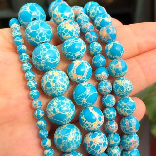 Natural Stone Lake Blue Sea Sediment Imperial Turquoises Jaspers Round Loose Beads For Jewelry Making 4 6 8 10 12mm Free Shiping
