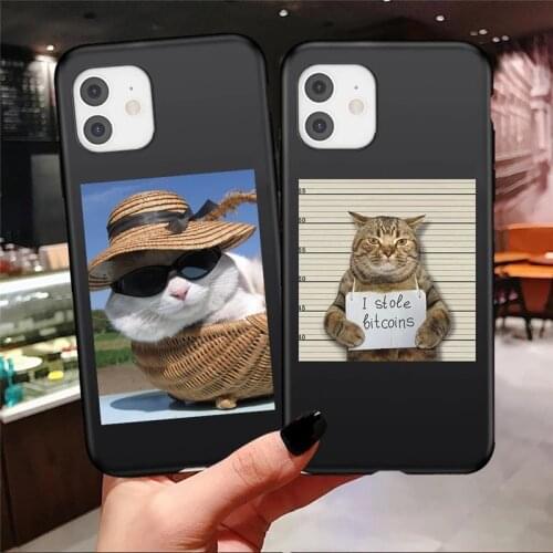 Black Phone Case For iPhone 12 Pro Max 12 Mini 11 Pro X XR XS 7 8 Plus SE2020 Funny Cat Dog Cute Animal Cartoon Fundas Shell