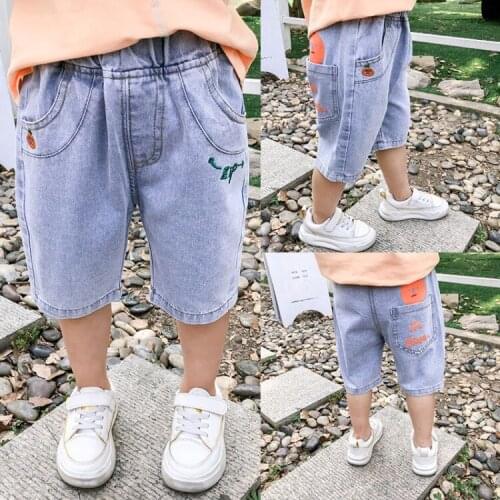 Childrens denim pants 2021 summer new boys' fashion embroidered five-point pants boys cross-border pants