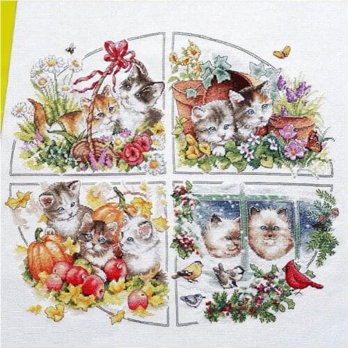 SJ043 Stich Cross Stitch Kits Craft Packages Cotton Seasons Painting Counted New Designs Needlework Embroidery Cross-Stitching