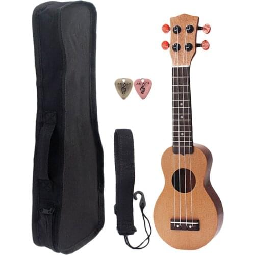 17 inch Wooden Ukulele Mini Hawaiian Guitar 4 strings Musical Instrument for Music Lovers w/ bag+Metal Guitar Picks